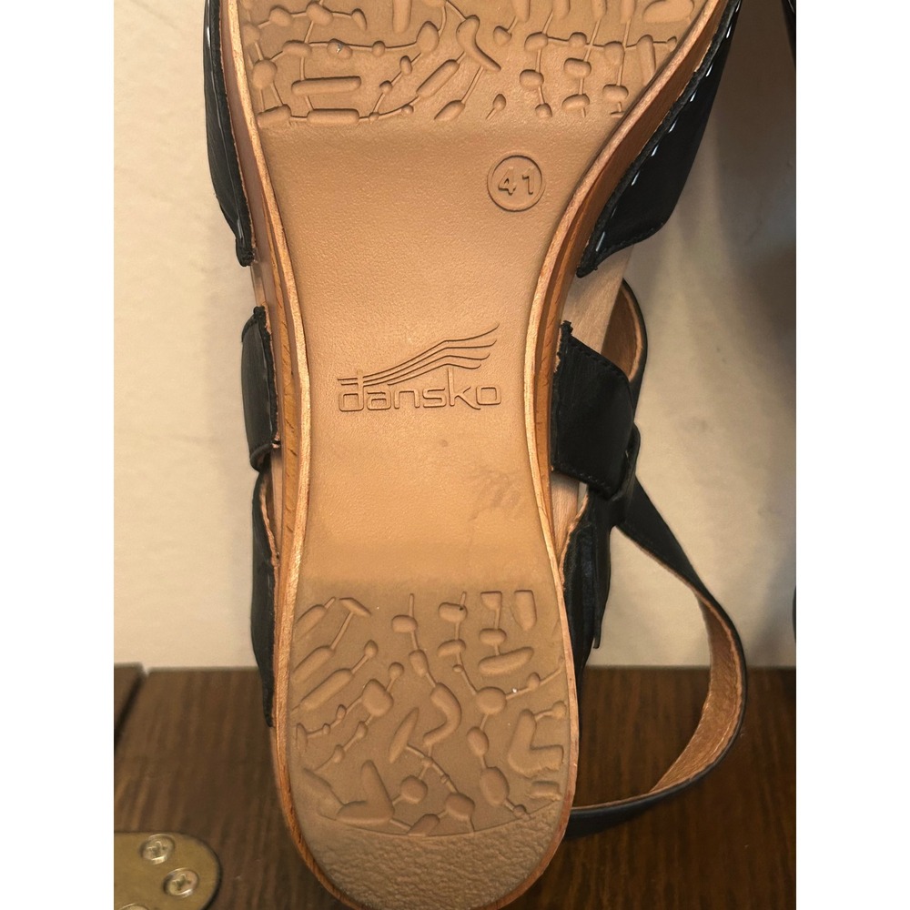 Dansko Taci Waxy Black Wedge leather Mary Jane Clogs Women's Size 41 US 10.5-11 - Picture 3 of 14